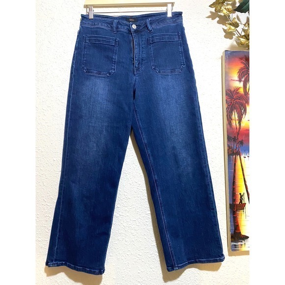 Quince Denim - Quince Stretch High Rise patch pocket Y3K  Pocket Wide Leg Jeans Dark Wash 31